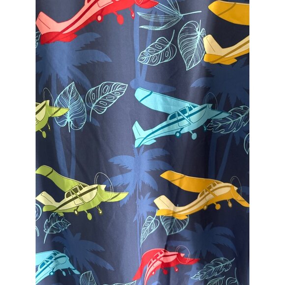 Wright Brothers Shirt Blue Yellow Button Up Short Sleeve Planes Palms Size Large - Picture 2 of 6